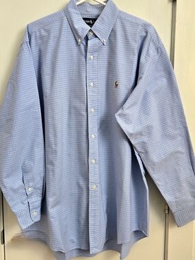 Ralph Lauren Blue Micro-Check Button-Down Dress Shirt